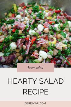 hearty salad recipe in a bowl with text overlay