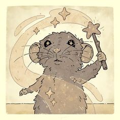 a cartoon mouse holding a wand and stars