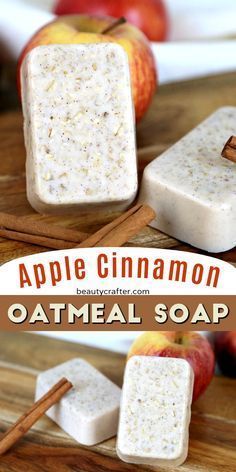 apple cinnamon oatmeal soap on a cutting board