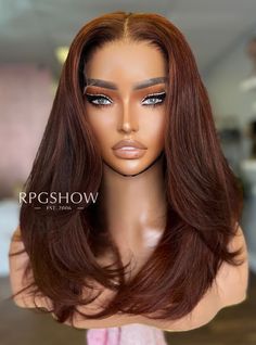 hair color: Auburn Brown</BR>  hair length: 16"</BR>  hair density: 200%</BR> Shoulder Length Middle Part, Auburn Brown Hair, Hair Color Auburn Brown, 16 Inch Hair, Full Lace Wig Glueless, Bob Haircut Curly, Curly Lace Wig, Auburn Brown, Blonde Hair With Bangs