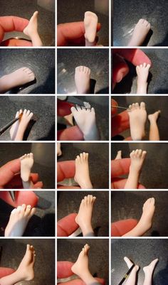 there are many images of different feet being made