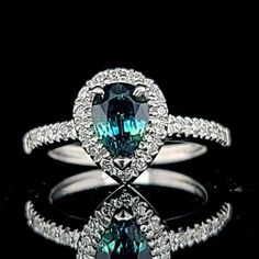 Teal Sapphire Ring, Teal Sapphire, Black Diamond Ring Engagement, White Gold Engagement Ring, Black Diamond Ring, White Gold Engagement, White Gold Engagement Rings, Gold Engagement Ring, Ring Engagement