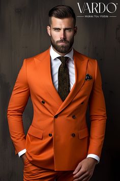 >>ORIGINAL ARTWORK AND CONTENT, PLEASE DO NOT COPY<< Men Suits, Suits For Man, Stylish Men's Orange Double Breasted Suit for Men, Elegant Formal Wear Suit for Men, Timeless Style- Formal Wear for Men piece Wedding Suit, Double Breasted, Formal Fashion Slim Fit Suit Description: Elevate your style with our premium men's orange double-breasted suit. Crafted with meticulous attention to detail, this slim-fit suit is the epitome of sophistication and fashion-forward elegance. Whether you're attending a formal event, a wedding, or a special evening out, this suit will make you stand out in the crowd. 👔 Key Features: ✨ Impeccable Craftsmanship: Expertly tailored for a sharp, modern fit that enhances your silhouette. ✨ Vibrant Orange Hue: Make a bold statement with this eye-catching color. ✨ Dou Suit Double Breasted, Groomsmen Tuxedos, Stylish Mens Suits, Orange Suit, Men's Business Suits, Classy Suits, Formal Fashion, Look Formal, The Rising Sun