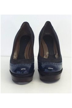 Size 9 Navy Platform Heels Leather sole Light wear on outsole Leather uppper Small scratch mark on left shoe near toe Made in Italy Platform height 1.25" Heel height 4.75" Modern Round Toe Heels With Branded Heel Counter, Formal Suede Slip-on Heels, Almond Toe Patent Leather Court Shoes With Branded Heel, Closed Toe Heels With Reinforced Heel For Office, Office Heels With Reinforced Heel And Closed Toe, Almond Toe Patent Leather Court Shoes With Reinforced Heel, Office Heels With Leather Sole And Closed Toe, Patent Leather Heels With Padded Heel And Round Toe, Closed Toe Heels With Leather Sole For Office