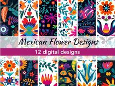 mexican flower designs digital paper pack