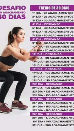 a woman doing squat exercises with the words desafio do agagramento 30 dias