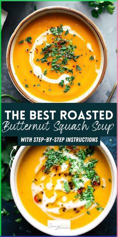 Healthy butternut squash soup with warming spices and roasted garlic. An easy fall soup recipe that's freezer-friendly and full of flavor.