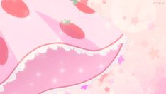 a pink wallpaper with strawberrys on it and stars in the sky behind it