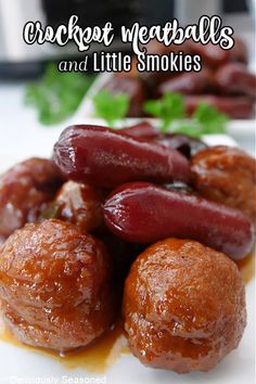 Crockpot Meatballs and Little Smokies are a delicious appetizer that combines two classic favorites in one delicious crockpot recipe. Little Smokies Recipes, Smokies Recipe, Crockpot Meatballs, Little Smokies, Lil Smokies, Delicious Crockpot Recipes, Crock Pot Meatballs, Easy Dinner Recipes Crockpot, Crockpot Recipe