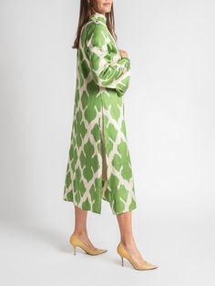 Fergana Silk Caftan Duster | Elysian by Emily Morrison. Eid Long Sleeve Dresses With Set-in Sleeves, Elegant Spring Kaftan With Straight Kurta, Elegant Straight Kurta Kaftan For Spring, Elegant Green Maxi Kimono, Elegant Green Maxi-length Kimono, Green Silk Long Sleeve Kaftan, Elegant Long Sleeve Green Tunic, Silk Long Sleeve Kaftan For Eid, Elegant Long Green Kurta