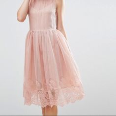 Pink/Blush Dress, Never Worn (Not Returned In Time). Perfect Condition Feminine Pleated Dress For Casual Occasions, Spring Bridesmaid Lace Dress, Pink Sleeveless Sheer Midi Dress, Sleeveless Sheer Pink Midi Dress, Sleeveless Midi Dress For Spring Wedding, Pink A-line Lace Dress For Spring, Spring Wedding Sleeveless Midi Dress, Feminine Sheer Sleeveless Dresses, Feminine Pleated Midi Dress For Casual Occasions