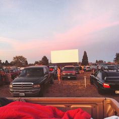 an outdoor movie is set up in the back of a pickup truck