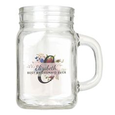 personalized glass mason jar with handle for best friend ever, wedding party favors or bridal gifts