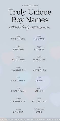 the poster for truly unique boy names