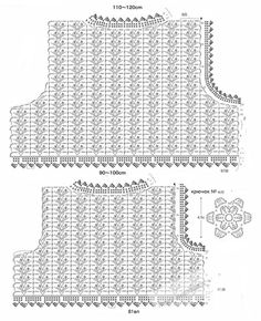 two rows of crocheted tablecloths, one with flowers and the other with leaves