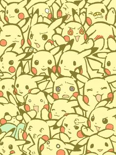 a bunch of pikachu are standing together