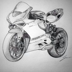 a pencil drawing of a motorcycle on a white paper with the words dream cycle written in it