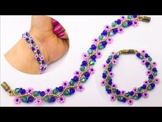 the beaded bracelet is being made with beads