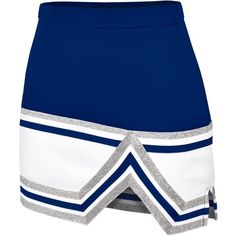 a women's tennis skirt in blue and white with silver trims on the side