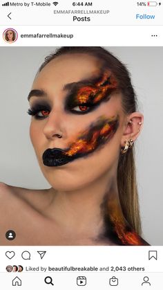 Burn Makeup Halloween, Burn Makeup, Dragon Makeup, Fire Makeup, Holloween Makeup, Special Fx Makeup, Face Paint Makeup, Old Makeup, Halloween Makeup Inspiration