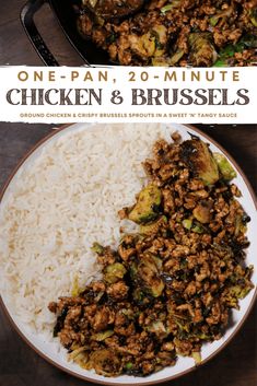 one pan chicken and brussel sprouts with white rice