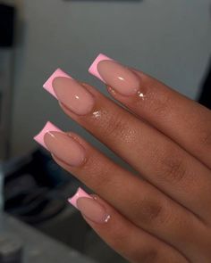 Plain Pink French Tips, Nails For Freshman Year, Tea Rose French Nails, Medium Square Pink Nails, Pink Nails Coffin Medium, Summer Nail Inspo Simple, Back To School Nails For Teens, Square Acrylic Nails Pink, Square Pink Nails