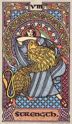 an illuminated tarot card with a woman holding a bird in her arms and the words,