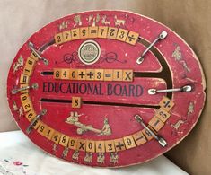 an old wooden educational board with numbers on it