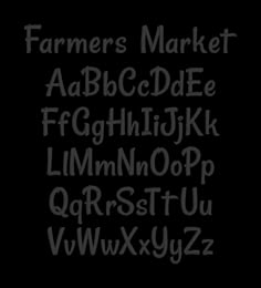 the font and numbers for farmers market are drawn in black ink on a white background