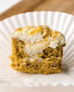 a piece of cake sitting on top of a white paper plate