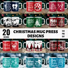 20 christmas mugs with different designs on them