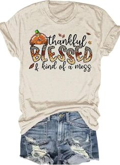 a women's t - shirt with the words, grateful and pumpkins on it