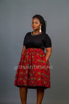 "Materials: Ankara fabric, African fabric, Zipper, Lining Handmade Ships worldwide from Nigeria I made this midi skirt with 100% cotton Ankara fabric with a very rich color and nice print. It has a fastening method at the back. It is available in several prints. The following measurements are required if you purchase this item: Waist Skirt length **Size Guide** US Size 2 Bust = 31.5\" Waist = 24.5\" Hip = 34\" US Size 4 Bust = 33.2\" Waist = 26\" Hip = 35.5\" US Size 6 Bust = 34.6\" Waist = 27.5 Cotton Pleated Midi Skirt Dress, Cotton Midi Dress With Pleated Skirt, Knee-length Cotton Dresses With Pleated Skirt, Relaxed Fit Cotton Midi Dress, Multicolor Cotton Knee-length Skirt, Multicolor Knee-length Cotton Skirt, Red Pleated Dress With Relaxed Skirt, Red Dresses With Pleated Relaxed Skirt, Black Cotton Long Dress