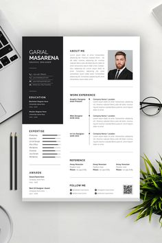 a professional resume template is shown on top of a desk