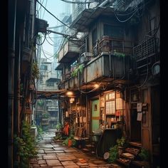 AI・下町の路地裏 Wooden Apartment, Urban Scape, City Concept, Illustration Anime, Building Concept, Japanese Street