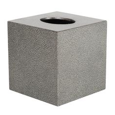 a gray square tissue dispenser on a white background