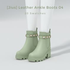 a pair of green boots with pearls on them