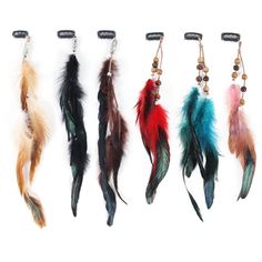 PRICES MAY VARY. 【High Quality】: 6 kinds of feather hair extensions , all made of natural feathers, 100% handmade, colorful, and excellent quality 【Length】: Full length is between30cm-35cm/11.8"-13.8" (plus feather length). Because the feather hair clip is handmade, the length will be different 【Unique Design】: Hair Feather Clip Extensions made up comb clip, braided beads, leather ropes, feathers. Leather rope can be used fixing dreadlocks, feathers can be used as DIY decorations. Combining them Beads In Hair, Hair Clip Extensions, Feather Braid, Clip Extensions, Yarn Wig, Feather Extensions, Hair Comb Clips, Feather Hair Extensions, Hippie Hair