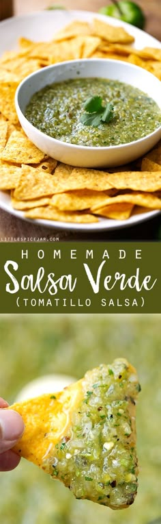 homemade salsa and guacamole made with tortilla chips in a bowl