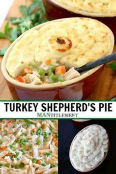 turkey shepherd's pie in a casserole dish with the title above it