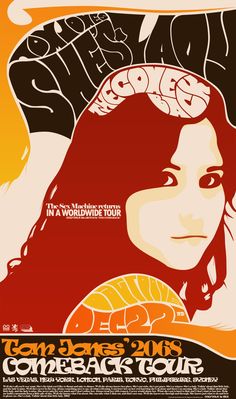 a poster for an upcoming concert with a woman's face in the center and words above her head