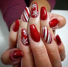 Simple Christmas Nails, Yellow Nails Design, Red Acrylic Nails, Colorful Nails