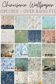 different wallpapers in various colors and sizes with the words, chinese wallpaper spurge - over $ 450 ft