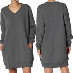 This oversized sweatshirt dress with pockets makes a stylish addition to casual fall outfits.

 Features:  Women's Oversized Pullover Sweatshirt Dress
 Loose fit with pockets
 95% Polyester, 5% Spandex
 Machine Wash Cold-Do Not Bleach-Cold Dry
  Sizing Guide:    Size Bust Length Shoulder Sleeve   S 36.22" 25.2" 14.57" 7.48"   M 37.8" 25.98" 14.96" 7.87"   L 39.37" 26.77" 15.35" 8.27"   XL 40.94" 27.56" 15.75" 8.66"   XXL 42.52" 28.35" 16.14" 9.06"   XXXL 44.09" 29.13" 16.54" 9.45" Oversized Sweatshirt Dress, Dress Loose Fit, Floral Dress Formal, Bodycon Dress Parties, Oversized Pullover, Crop Top Sweater, Formal Business, Men Shirt, Casual Fall Outfits