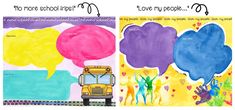 two pictures with different colored speech bubbles and the words love my people written on them