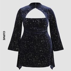 Velvet Dress, Soft And Comfortable, Never Worn, Pretty Gold Sparkle Star Pattern Blouse Dress Oversized, Cider Dresses, Bell Sleeve Mini Dress, Sheer Long Sleeve Dress, Purple Long Sleeve Dress, Dresses Velvet, Lace Dress With Sleeves, Long Sleeve Short Dress, Sweater Dress Midi