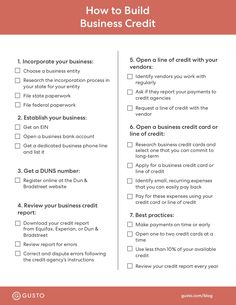 a checklist for business credit cards with the words how to build business credit on it