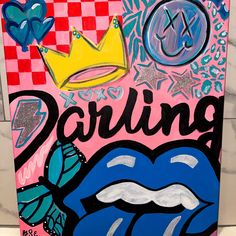 a painting with the word daring painted on it's face and lips in different colors