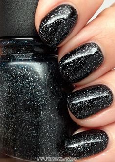 China Glaze Meet Me Under the Stars Black Glitter Nail Polish, Black Shine Nails, Black Sparkle Nails, Sparkle Nail Polish, Classy Nail, Shine Nails, Pin Design, Super Nails, Glitter Nail Polish