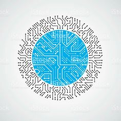 an electronic circuit board in the shape of a circle with blue and black dots on it